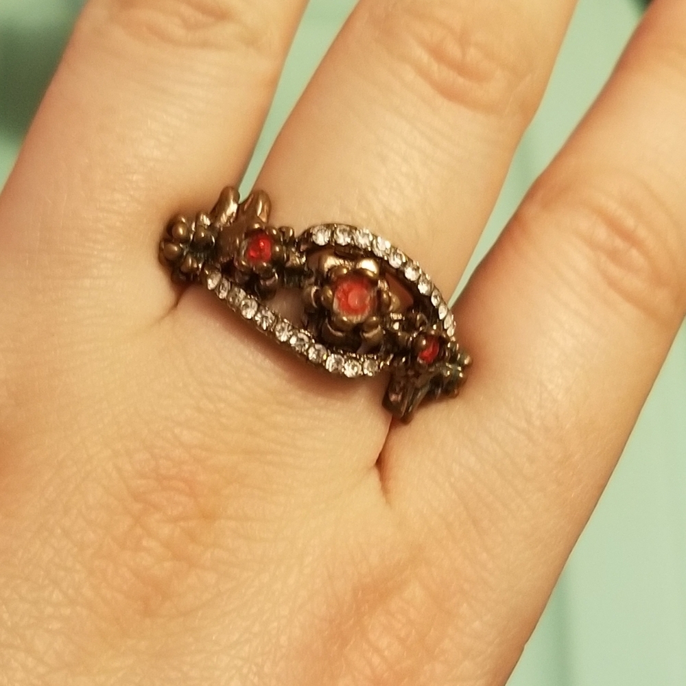 Antique bronze floral garnet ring